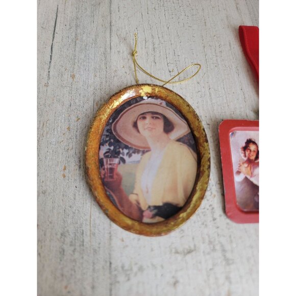 Vintage Coca-Cola girl drinking rustic Xmas ornament set Coke - Picture 2 of 8